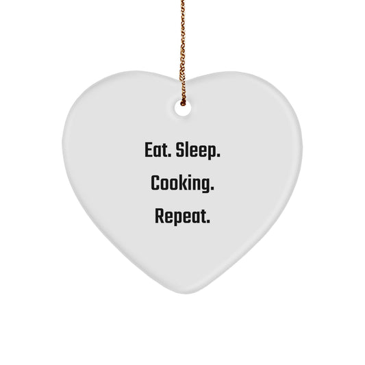 Funny Cooking Gifts from Men to Family Members, Heart Ornament Eat. Sleep. Cooking. Repeat., Christmas Unique Gifts for Cooking Enthusiasts - Image 1