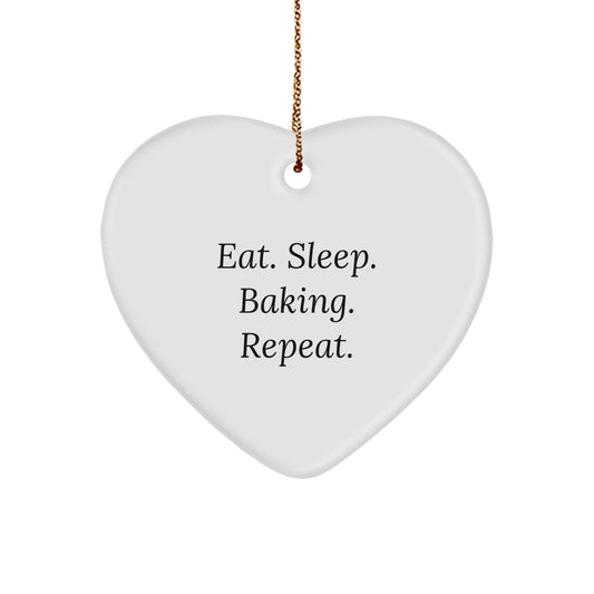 Baking Heart Ornament Gifts for Sisters, Funny 'Eat. Sleep. Baking. Repeat.' Christmas Unique Gifts from Friends - Image 1