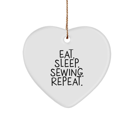 Sewing Enthusiasts Gifts for Friends, Eat. Sleep. Sewing. Repeat. Heart Ornament for Christmas - Image 1