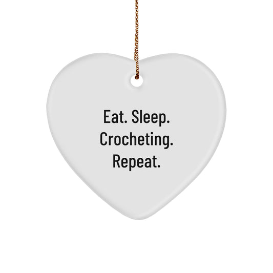 Crocheting Heart Ornament Gifts from Friends for Crocheting Enthusiasts Eat. Sleep. Crocheting. Repeat. Christmas Unique Gifts - Image 1