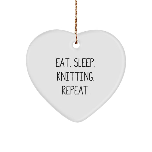 Knitting Enthusiasts' Delight, Funny Quote Gifts from Family, Friends, or Coworkers for Knitting Lovers, Heart Ornament for Christmas - Image 1