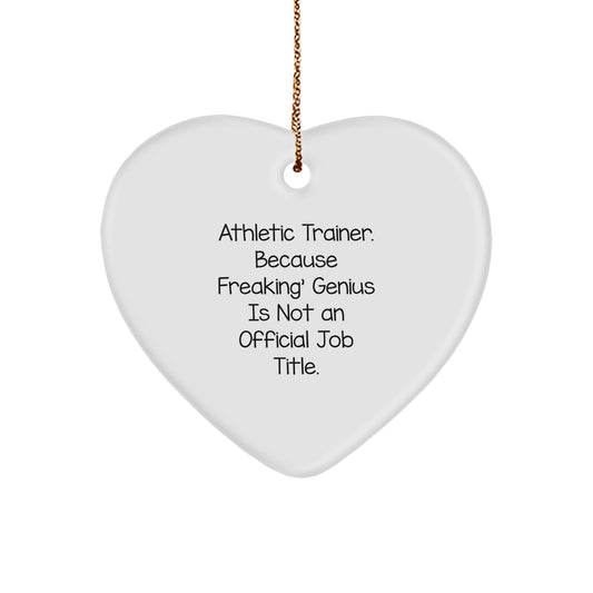 Athletic Trainer Gifts from Friends Christmas Funny Heart Ornament - 'Freaking' genius Is Not An Official Job Title. - Image 1
