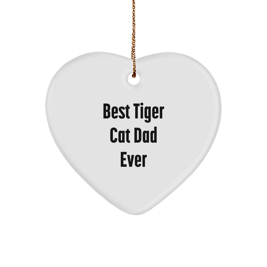 Tiger Cat Dad Gifts from Friends - Best Tiger Cat Ever Heart Ornament for Christmas Unique Presents - Image 1