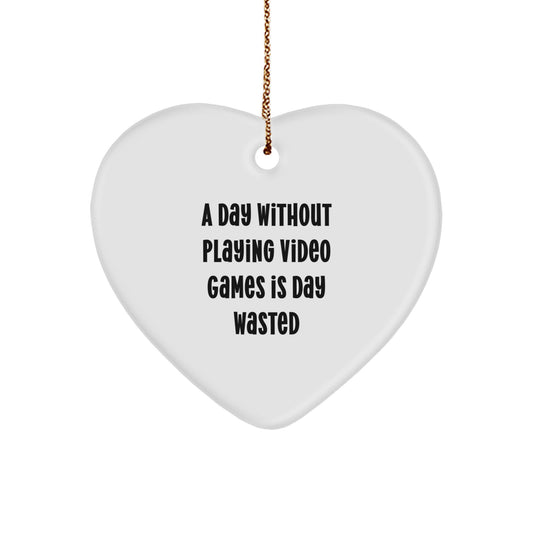 Funny Heart Ornament for Playing Video Games Enthusiasts, Gifts from Family for Guys Who Say A Day Without Playing Video Games Is Day Wasted, Christmas Unique Gifts - Image 1