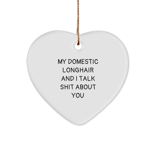 Funny Domestic Longhair Cat Heart Ornament Gifts for Friends, Christmas Unique Gifts from Men to Women - Image 1