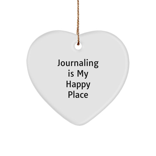 Funny Journaling Quotes Heart Ornament Gifts from Family, White Heart Shaped MDF with Sublimation, Journaling Is My Happy Place, Christmas Unique Gifts for Women - Image 1