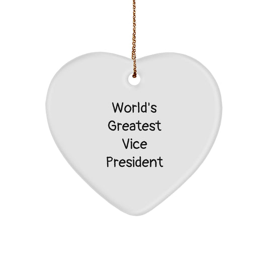 Funny Vice President Gifts for Men, Christmas Unique Gifts from Friends, Heart Ornament with 'World's Greatest Vice President' Quote - Image 1