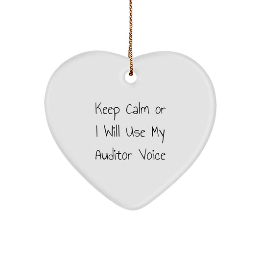 Funny Auditor Gifts for Women - Keep Calm Or I Will Use My Auditor Voice Heart Ornament, Christmas Unique Gifts from Friends to Family, Auditor Heart Ornament, Heart Shaped, White, Durable MDF - Image 1