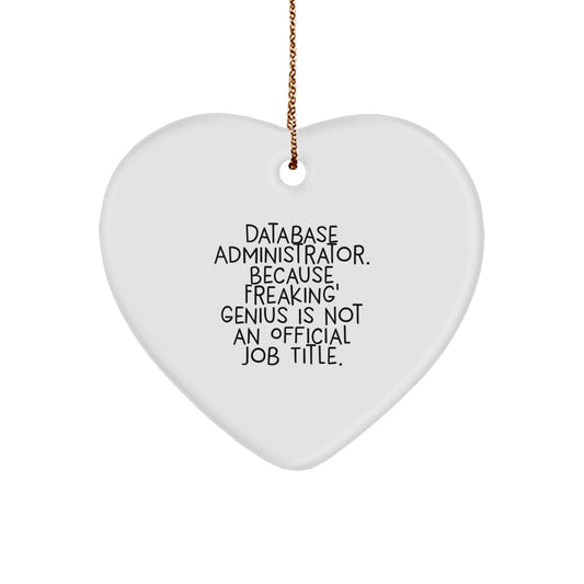 Funny Database Administrator Gifts for Men, Heart Ornament with 'Database Administrator. Because Freaking' genius Is Not An Official Job Title.' Quote, Christmas Unique Gifts from Friends - Image 1