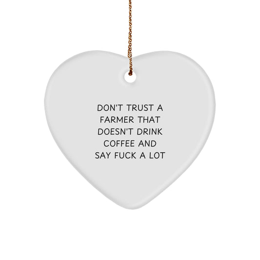 Funny Farmer Gifts, Heart Ornament for Women, Quotes about Coffee and Swearing, Farmhouse Christmas Decorations, Personalized Gifts from Women - Image 1