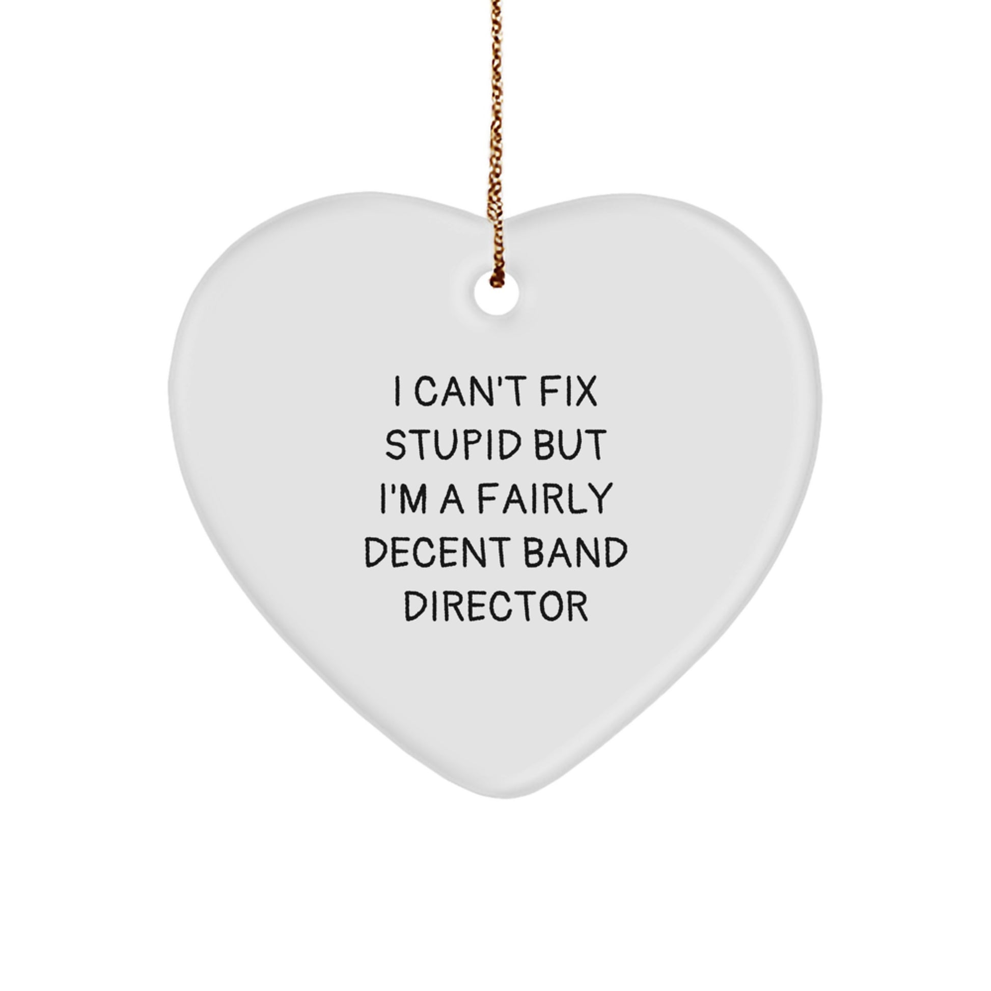 Funny Band Director Gifts from Friends, Heart Ornament for Band Director Wife, Husband, or Friend - 'I Can't Fix Stupid But I'm A Fairly Decent Band Director' - Image 1