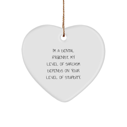 Dental Hygienist Gifts, Funny Heart Ornament, 'I'm A Dental Hygienist. My Level Of Sarcasm Depends On Your Level Of Stupidity.' Quote, Christmas Unique Gifts from Friends to Dental Hygienist - Image 1