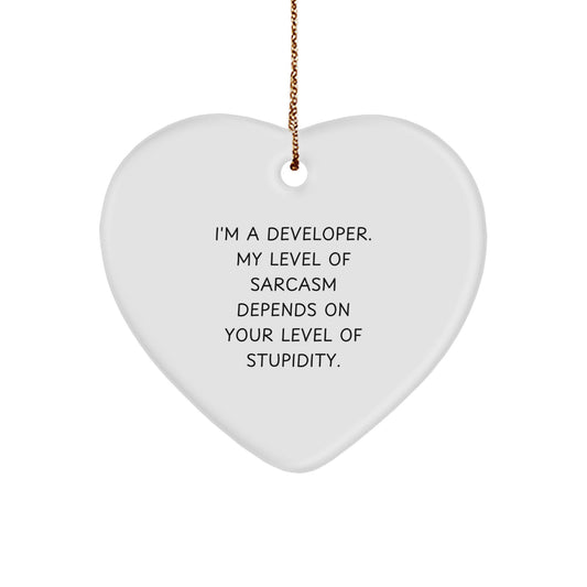 Developer Heart Ornament, Funny Heart Shaped Gift for Developer, Christmas Unique Gifts from Friends, Funny Heart Ornament for Developer's Desk, Developer Gifts for Men - Image 1