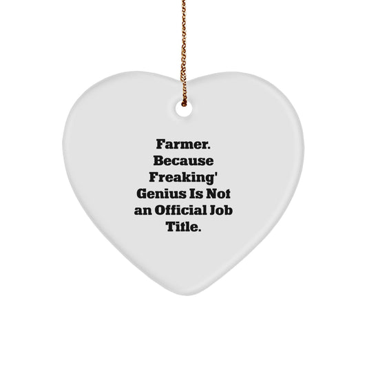 Funny Farmer Gifts from Men to Women, Christmas Unique Gifts for Farmer Friends and Family, Heart Ornament with 'Farmer. Because Freaking' genius Is Not An Official Job Title.' - Image 1