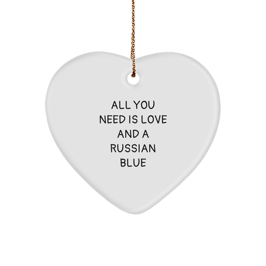 Russian Blue Cat Heart Ornament Gifts from Friends and Family for Russian Blue Cat Lovers at Christmas Time - All You Need Is Love And A Russian Blue - Image 1
