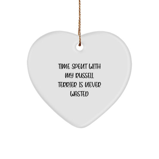 Funny Russell Terrier Dog Gifts from Family, Friends, or Coworkers - Time Spent with My Russell Terrier Is Never Wasted, Heart Ornament for Russell Terrier Dog Owners, Christmas Unique Gifts - Image 1