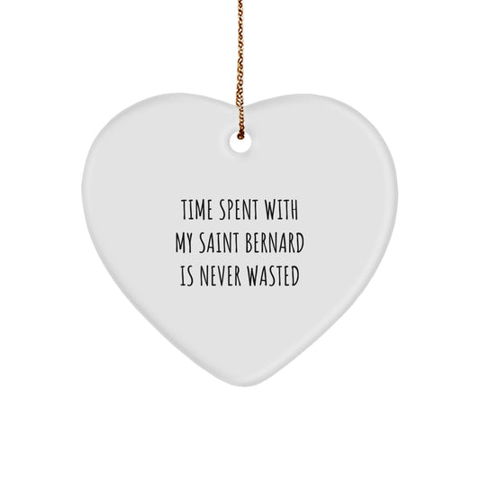 Saint Bernard Dog Heart Ornament Gifts from Family for a Friend with Time Spent Is Never Wasted, Funny Christian Christmas Unique Gifts - Image 1
