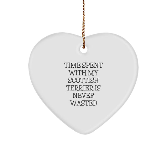Funny Scottish Terrier Dog Lover Gifts, Scottish Terrier Dog Heart Ornament, 'Time Spent With My Scottish Terrier Is Never Wasted', Christmas Unique Gifts from Friends, Family Members - Image 1
