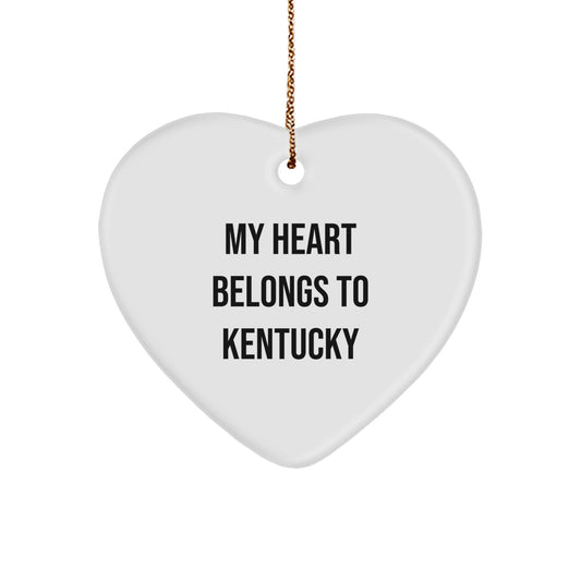 Kentucky Love Gifts from Family - My Heart Belongs To Kentucky Heart Ornament, Unique Christmas Decor for Men and Women Friends Coworkers, 2.75 Inch White Heart Shaped MDF with Vivid Colors - Image 1