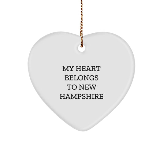 New Hampshire Heart Ornament, 'My Heart Belongs To New Hampshire' Quote, Gifts from Friends for New Hampshire, Christmas Unique Gifts for Her - Image 1