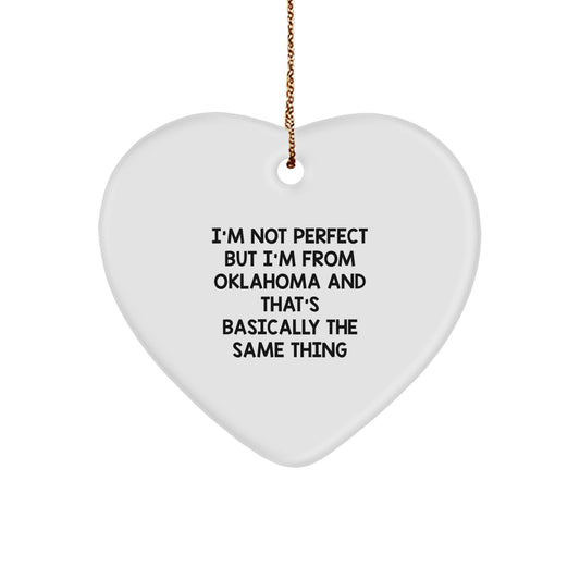 Funny Oklahoma Heart Ornament Gifts from Friends for Men and Women, Oklahoma Unique Christmas Unique Gifts, Heart Shaped Ornament with Gold Cord - Image 1