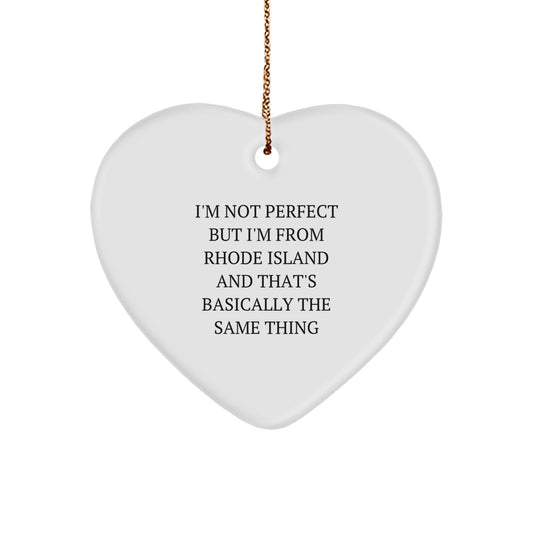 Rhode Island Heart Ornament Funny Gift for Friends and Family from Ocean State, Cute Christmas Decorations, Heart Shaped Gift, White Color, Sublimation Print - Image 1