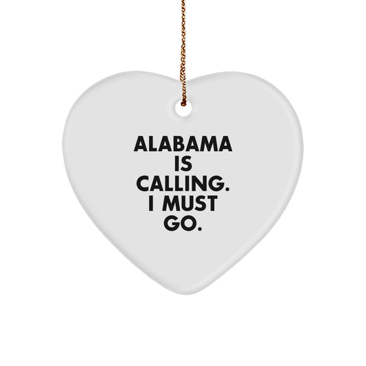 Alabama Heart Ornament Gifts from Friends and Family for Alabama Men Women Funny Quote 'Alabama Is Calling. I Must Go.' Christmas Decorations - Image 1