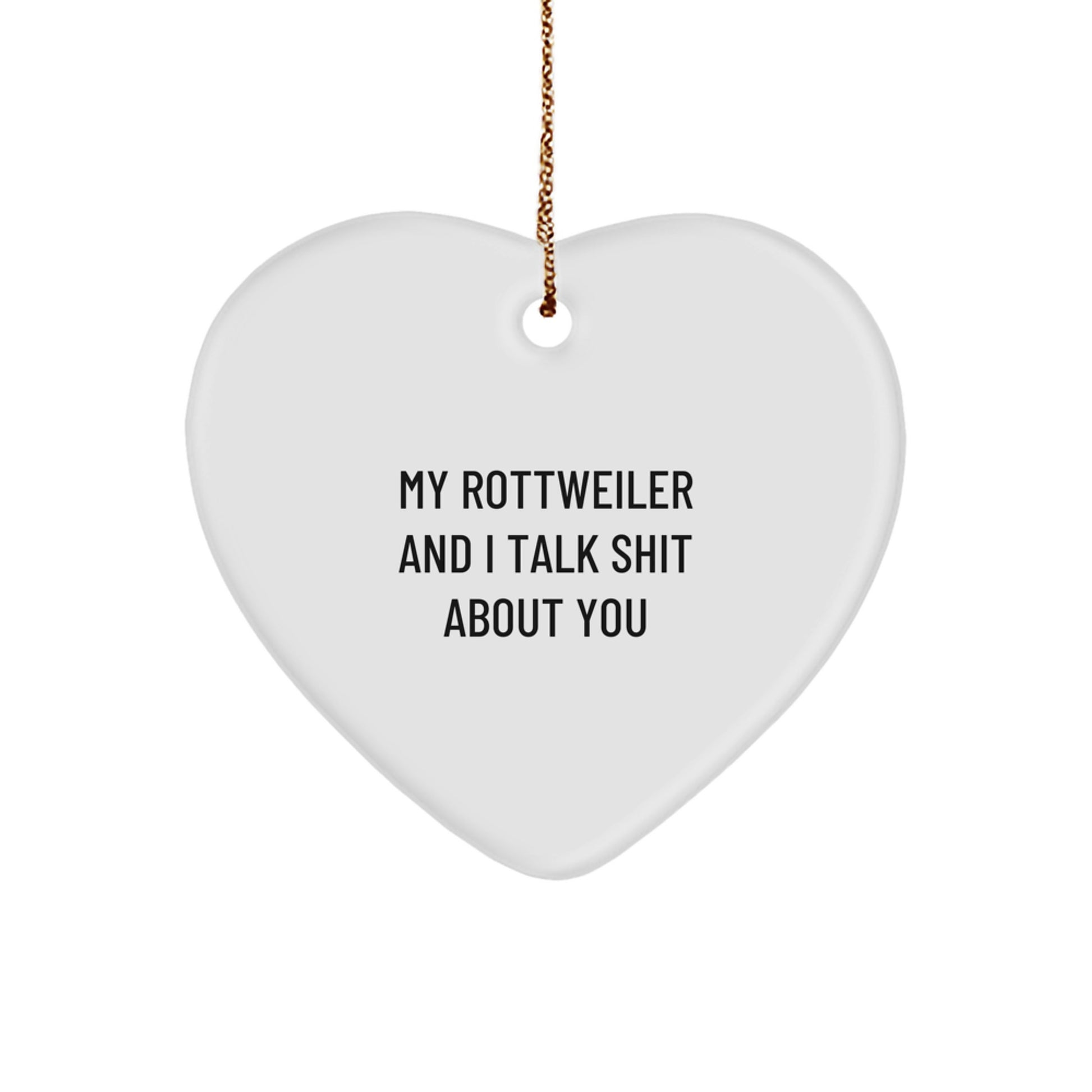 Funny Rottweiler Dog Gifts from Men to Friends, Unique Christmas Unique Gifts for Rottweiler Dog Lovers, Heart Ornament with My Rottweiler And I Talk Shit About You - Image 1
