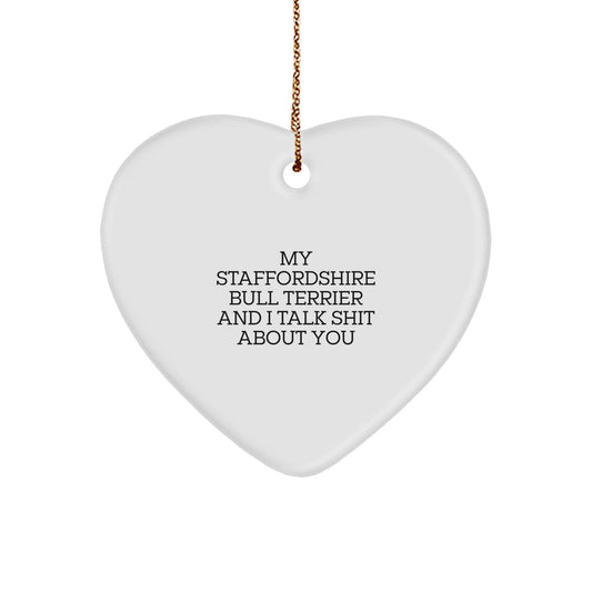 Funny Staffordshire Bull Terrier Dog Lover Heart Ornament Gifts from Men to Friends for Christmas - Image 1