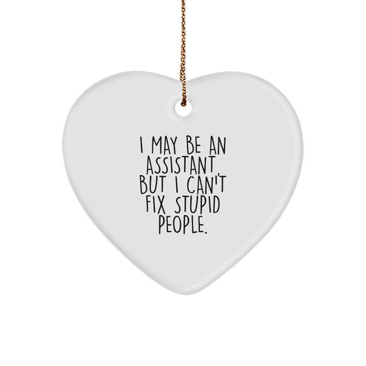 Funny Assistant Gifts from Men for Assistants with I May Be An Assistant But I Cant Fix Stupid People Heart Ornament - Image 1