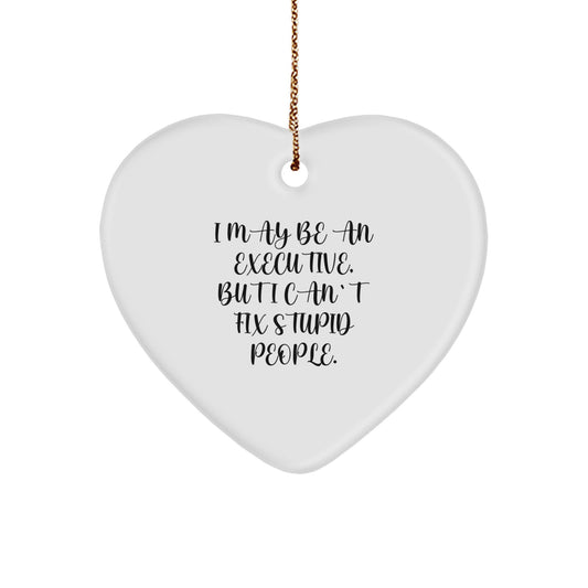 Funny Executive Heart Ornament, Gifts from Men to Women for Christmas Unique Gifts, White Heart Shaped Decorations - Image 1