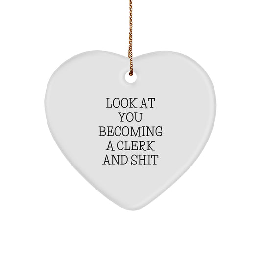 Funny Clerk Heart Ornament for Office Workers Gifts from Friends, Coworkers, Family, Christmas Unique Gifts for Clerk, Men, Women - Image 1