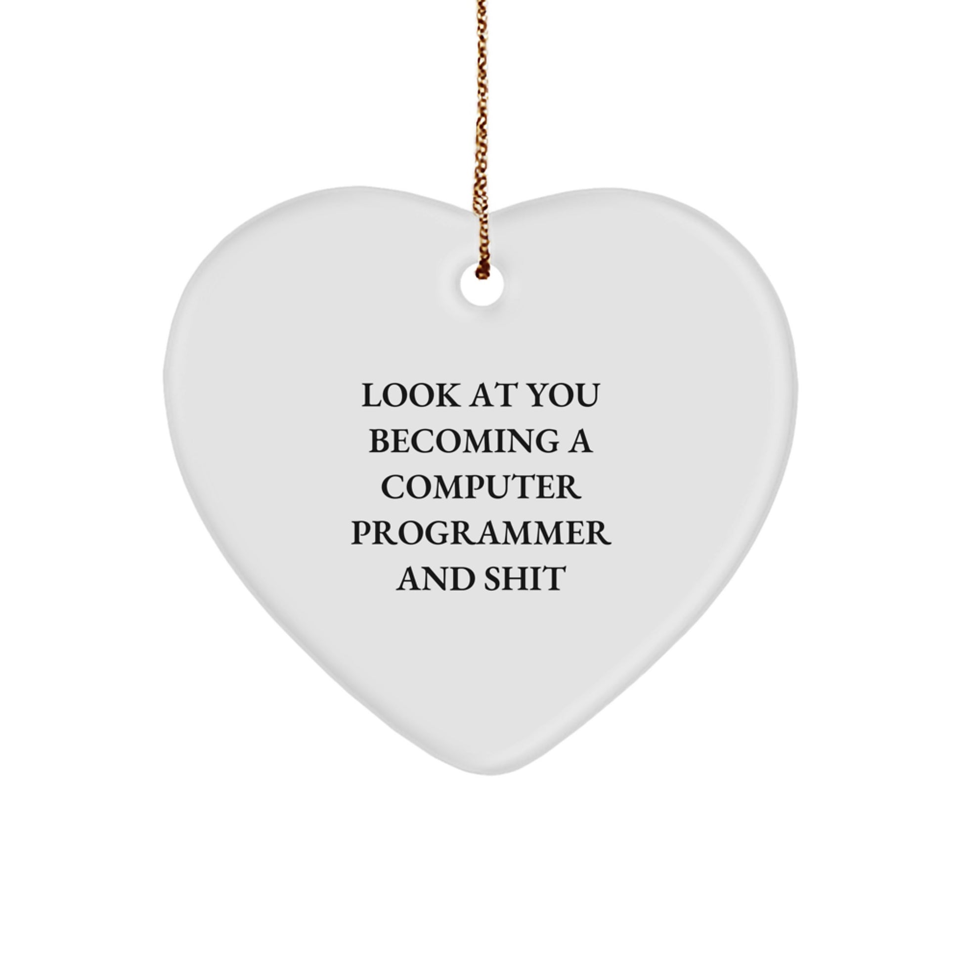 Funny Inspirational Computer Programmer Gifts from Friends for Men or Women - Heart Ornament with Look At You Becoming A Computer Programmer And Shit - Image 1