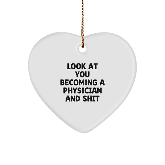 Funny Physician Gifts for Him, Become a Doctor Ornament, Heart Shaped White MDF Christmas Unique Decorations from Family to Friends - Image 1