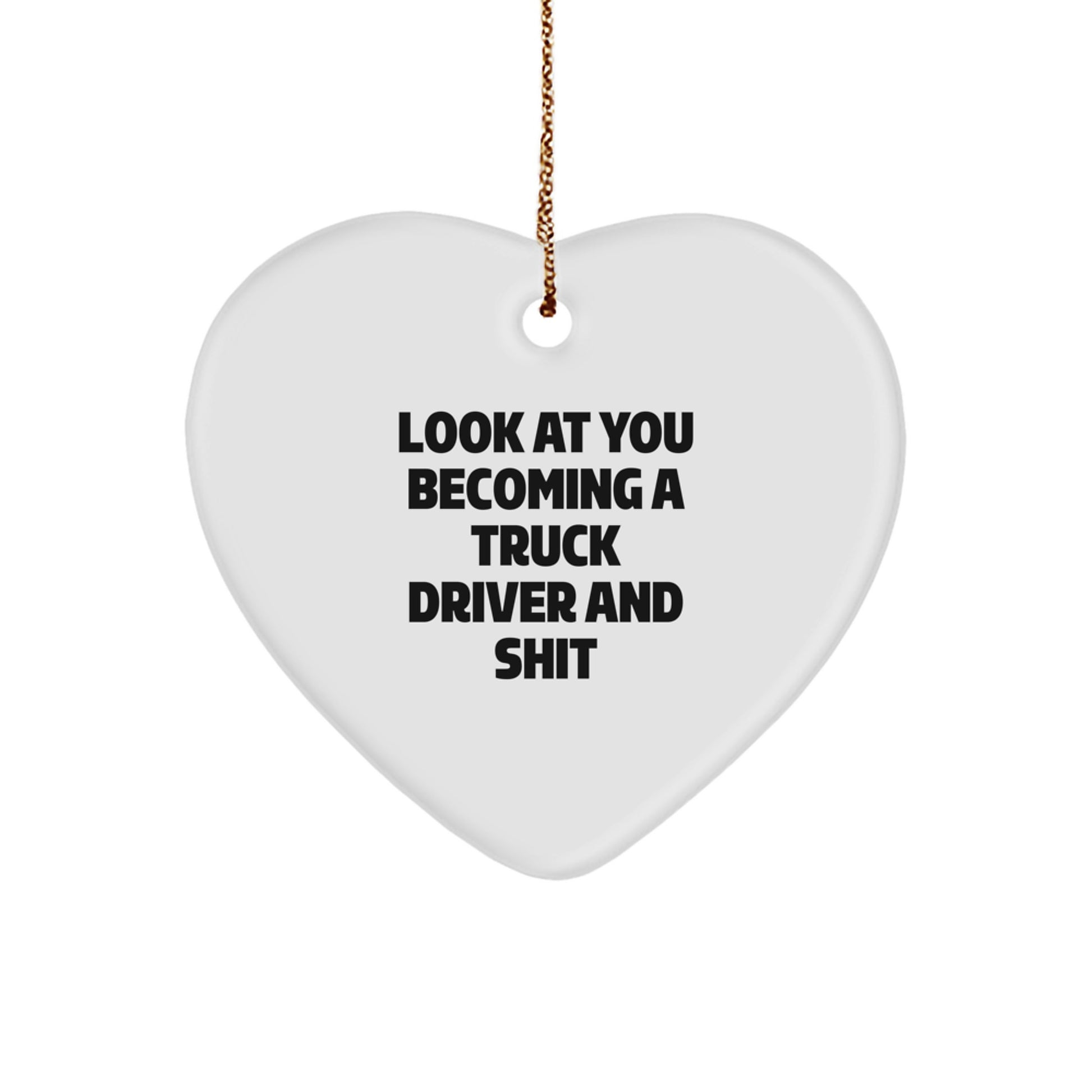 Funny Heart Ornament Gifts from Friends for Truck Driver Men - Look At You Becoming A Truck Driver And Shit, Christmas Unique Gifts - Image 1