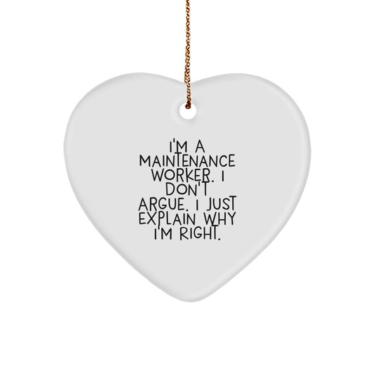 Funny Quotes Gifts for Maintenance Worker, Heart Ornament with Gold Cord, Christmas Unique Gifts from Men to Family - Image 1