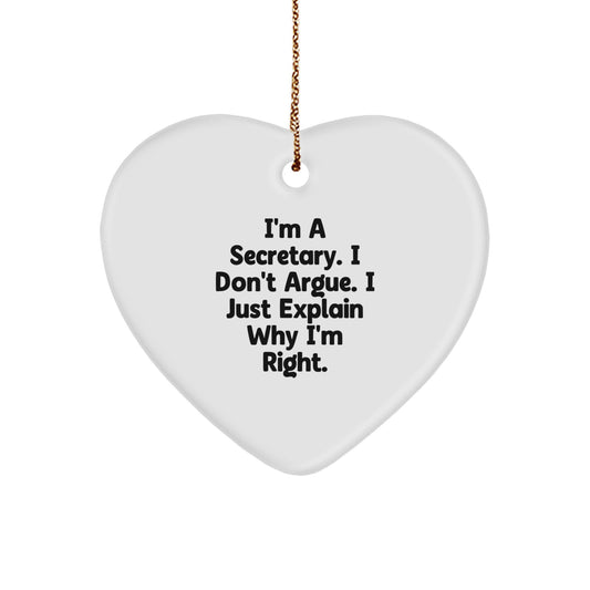 Funny Secretary Heart Ornament Gifts from Friends for Secretary, Heart Shaped Secretary Gifts at Christmas - Image 1
