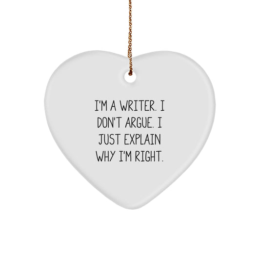 Funny Writer Heart Ornament Gifts for Christmas Unique Presents from Family or Friends for Writer - Image 1