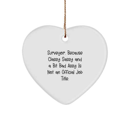 Funny Heart Ornament for Surveyors Gifts from Friends - 'Surveyor. Because Classy Sassy And A Bit Fearlessy Is Not An Official Job Title.' Christmas Unique Gifts - Image 1