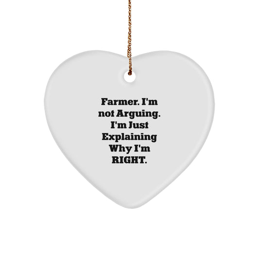 Farmer Gifts from Friends and Family - Heart Ornament with Funny Quote, White and Heart Shaped, Perfect for Christmas - Image 1