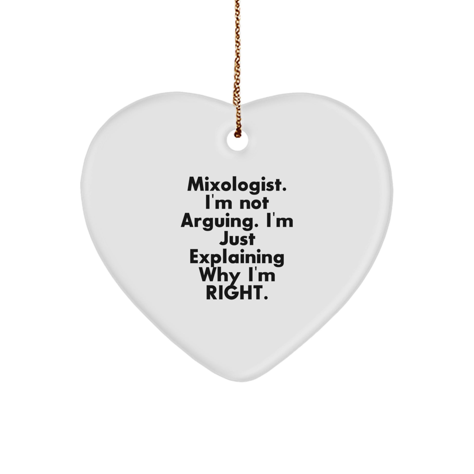 Funny Mixologist Gifts from Friends - Heart Ornament with Quote 'I'm Not Arguing. I'm Just Explaining Why I'm Right' for Christmas - Image 1