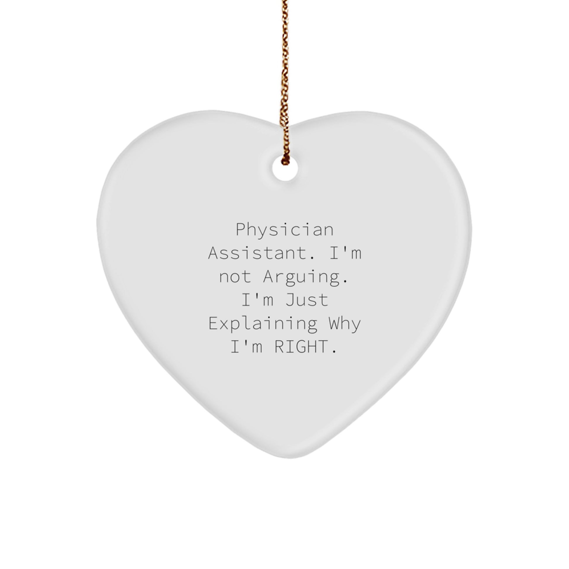 Funny Physician Assistant Gifts from Family - 'I'm Not Arguing. I'm Just Explaining Why I'm Right.' Heart Ornament for Christmas - Image 1