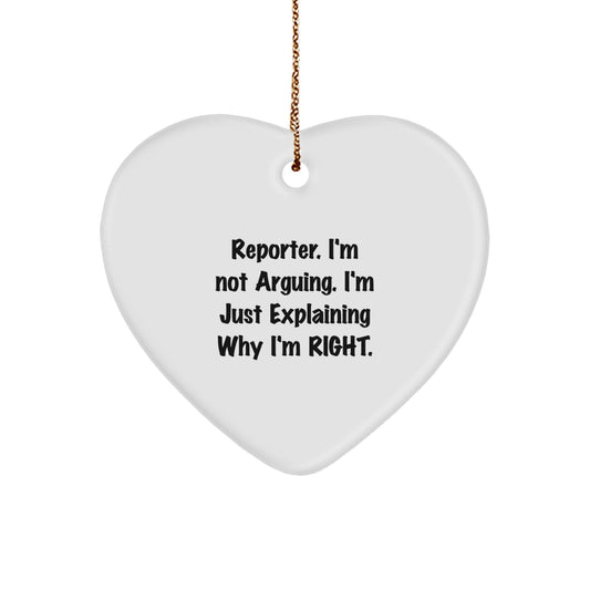 Funny Reporter Gifts from Friends, Reporter Heart Ornament with Inspirational Quote, Christmas Unique Gifts for Reporter Men, Women, Family - Image 1