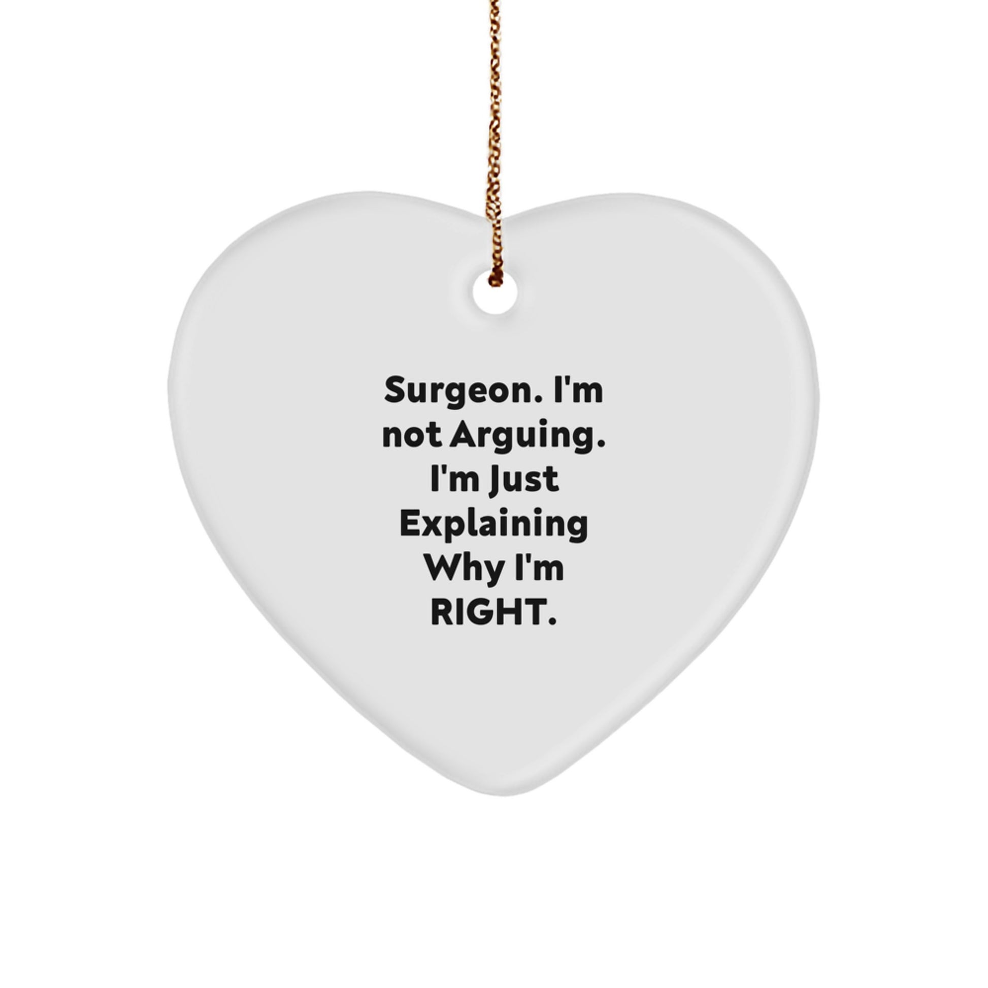 Funny Gifts from Friends for Surgeon, Heart Ornament with 'I'm Not Arguing' Quote, Unique Christmas Unique Gifts - Image 1