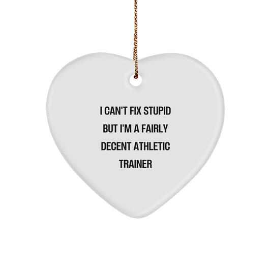 Funny Athletic Trainer Gifts from Friends for Men - Heart Ornament Quote I Can't Fix Stupid But I'm A Fairly Decent Athletic Trainer Christmas Unique - Image 1