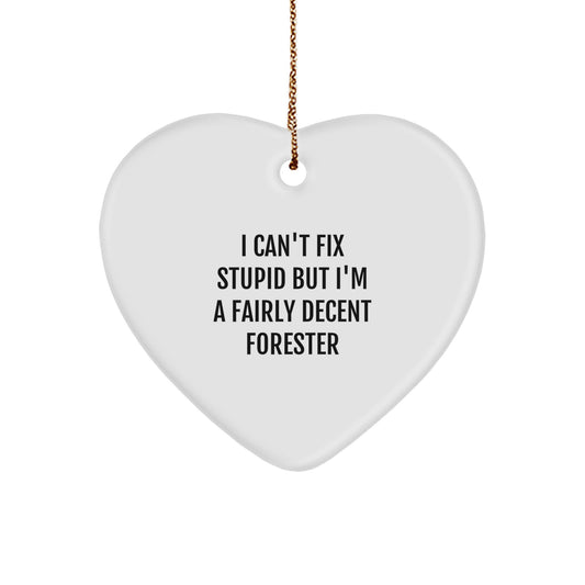 Funny Forester Gifts from Friends, Heart Ornament I Can't Fix Stupid But I'm A Fairly Decent Forester, Christmas Unique Gifts for Forester - Image 1
