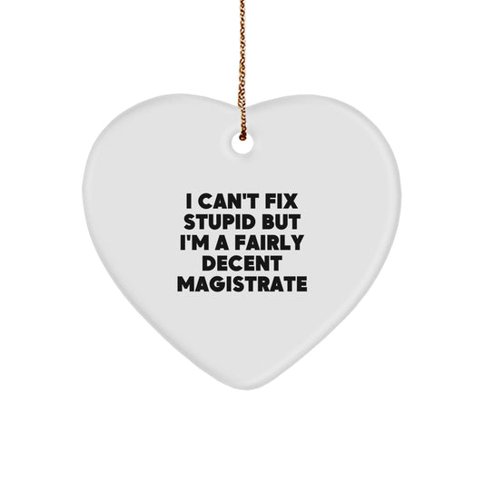 Magistrate Gifts, Funny Heart Ornament for Christmas, 'I Can't Fix Stupid But I'm A Fairly Decent Magistrate' Quote, Gifts from Family to Magistrate - Image 1