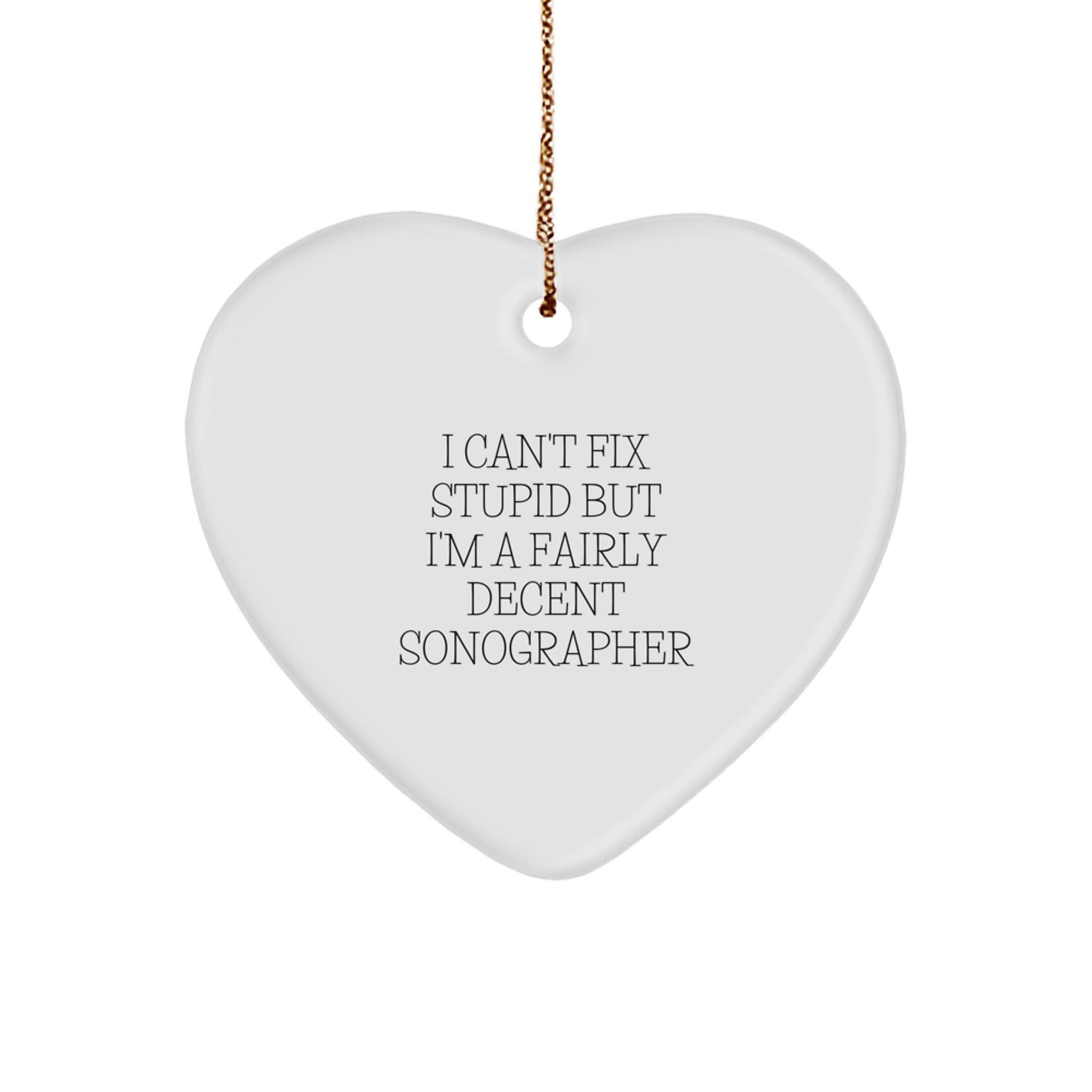 Funny Sonographer Gifts from Friends and Family, Heart Ornament for Men Women Coworkers, I 'Can't Fix Stupid' Decent Sonographer Christmas Unique Gifts - Image 1