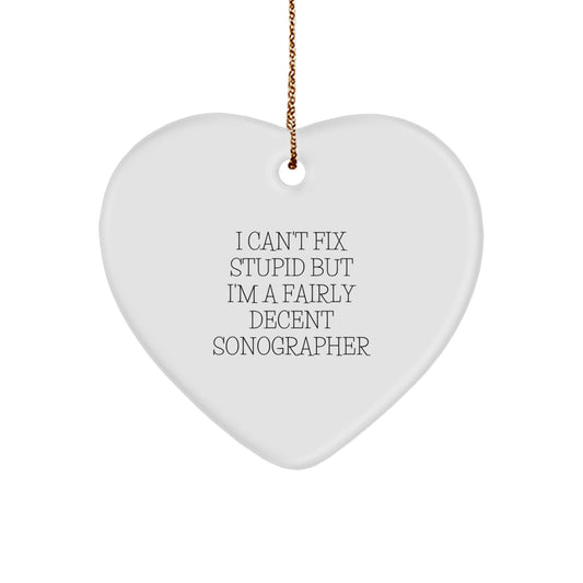 Funny Sonographer Gifts from Friends and Family, Heart Ornament for Men Women Coworkers, I 'Can't Fix Stupid' Decent Sonographer Christmas Unique Gifts - Image 1