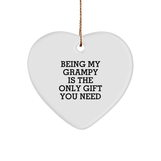Grampy Heart Ornament - Gifts for Grampy, Funny Quote 'Being My Grampy Is The Only Gift You Need' - Christmas Unique Gifts from Family - Image 1